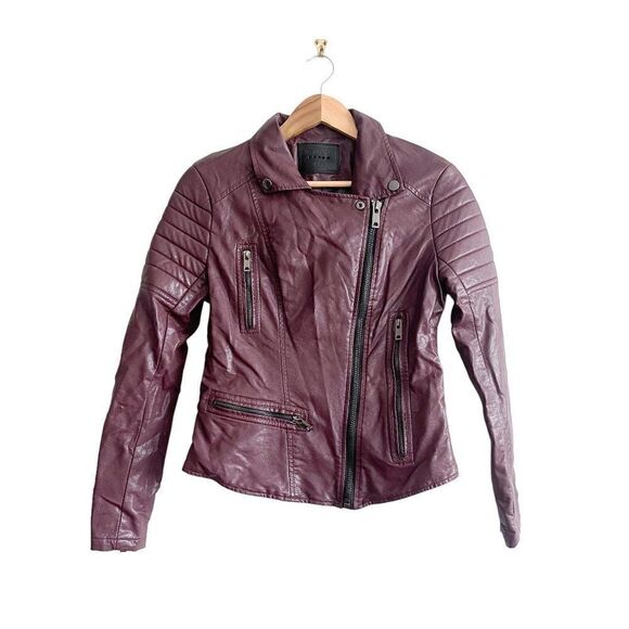 Blank NYC Women's Moto Jacket Faux Leather Zip Up Burgundy Size S - Picture 1 of 8